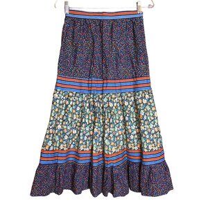 Vintage ILGWU Women's Floral Print Tiered A Line Long Skirt SZ 7-8 Cottagecore